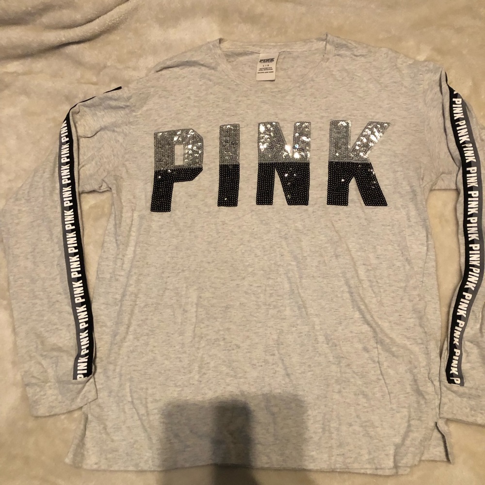 Victoria’s Secret Pink Heather Bling Long Sleeve Campus Tee